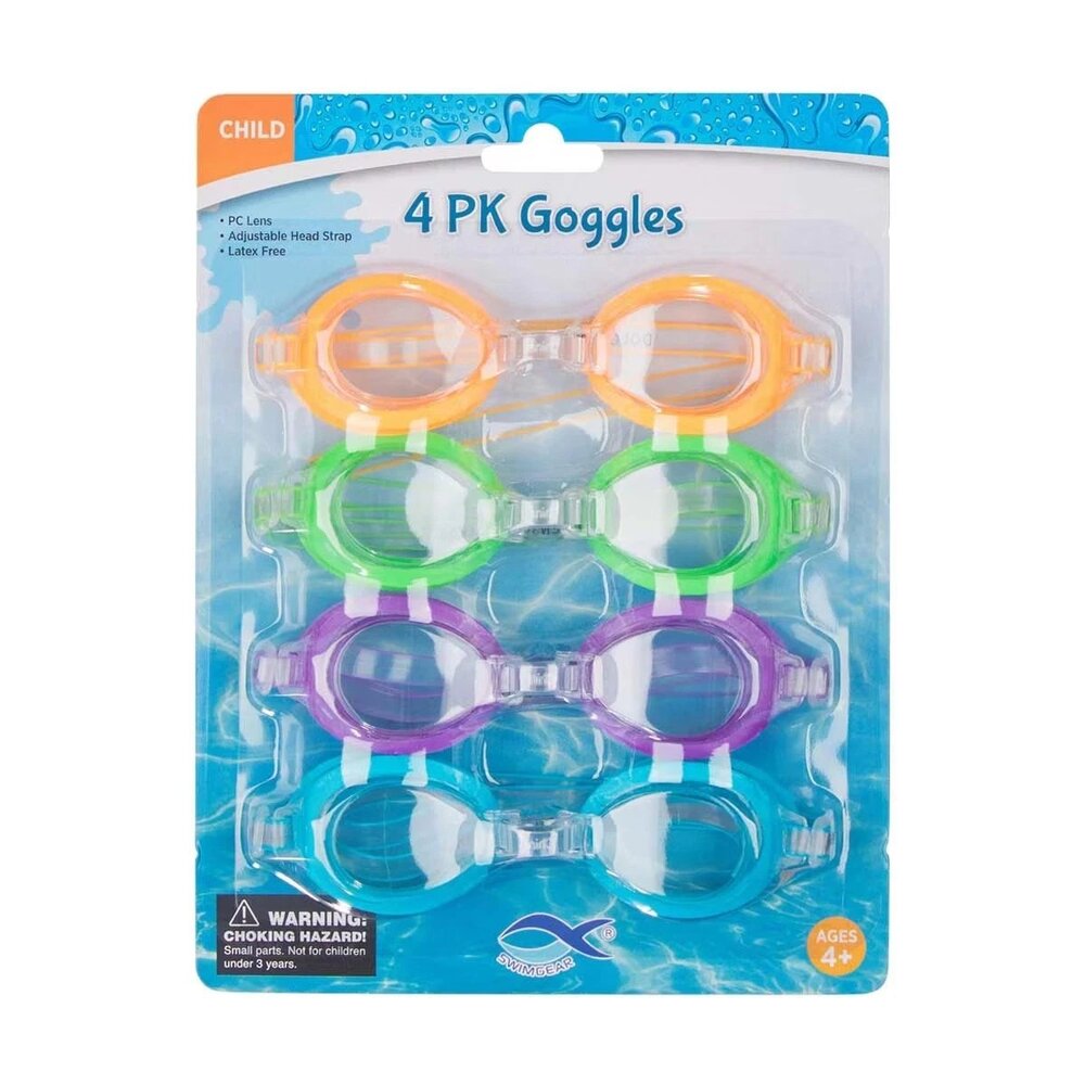 Swim Gear Child Goggles 4‑Pack – Adjustable, Latex‑Free, Ages 4+